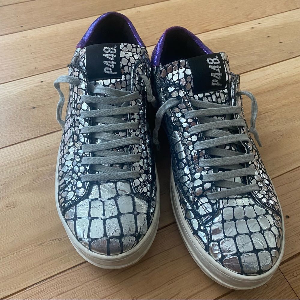 P448. | Metallic Croc Embossed Sneakers